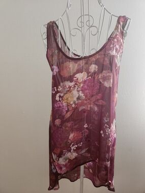 Decree Boho Burgundy Floral Sheer High-Low Tunic Tank Top Size L
